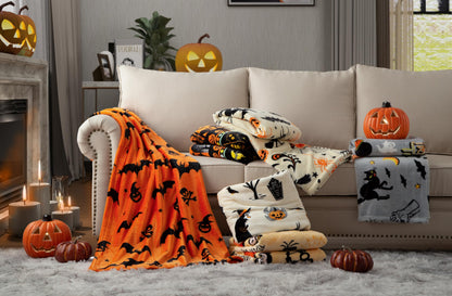 SE SOFTEXLY Ghost Halloween Reversible Pumpkin Fleece Throw Blanket 50x70