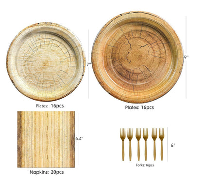 Generic Rustic Wood Grain Party Supplies 69pcs Plates Napkins Tablecloth Cutlery