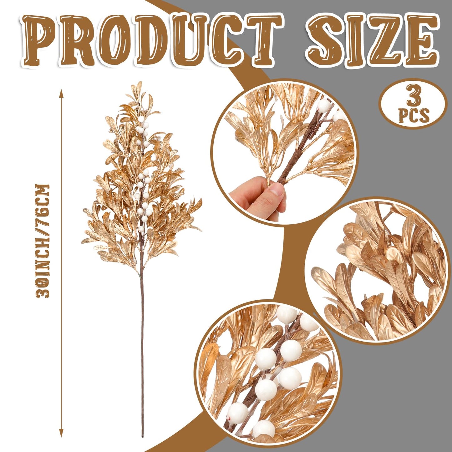Giegxin 3 Pcs 30" Gold Leaf Christmas Tree Picks with White Berry