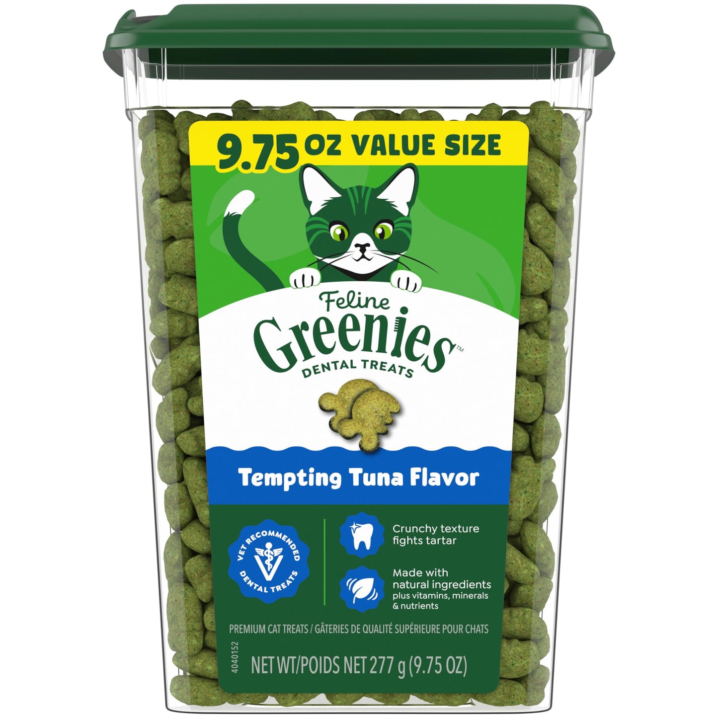 Greenies Cat Treats Adult Natural Dental Tuna Flavor 9.75 oz Tub BEST BY.02/2026