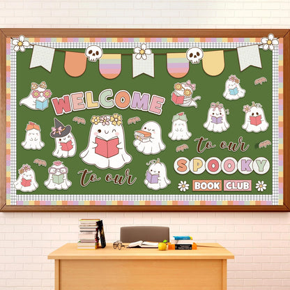 Pasimy Halloween Bulletin Board Set Ghost Paper Cutouts Pastel Boho 70 Pcs