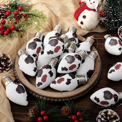Simgoing 24 Pcs Cow Print Christmas Ornaments 3.15'' Rustic Western Decor