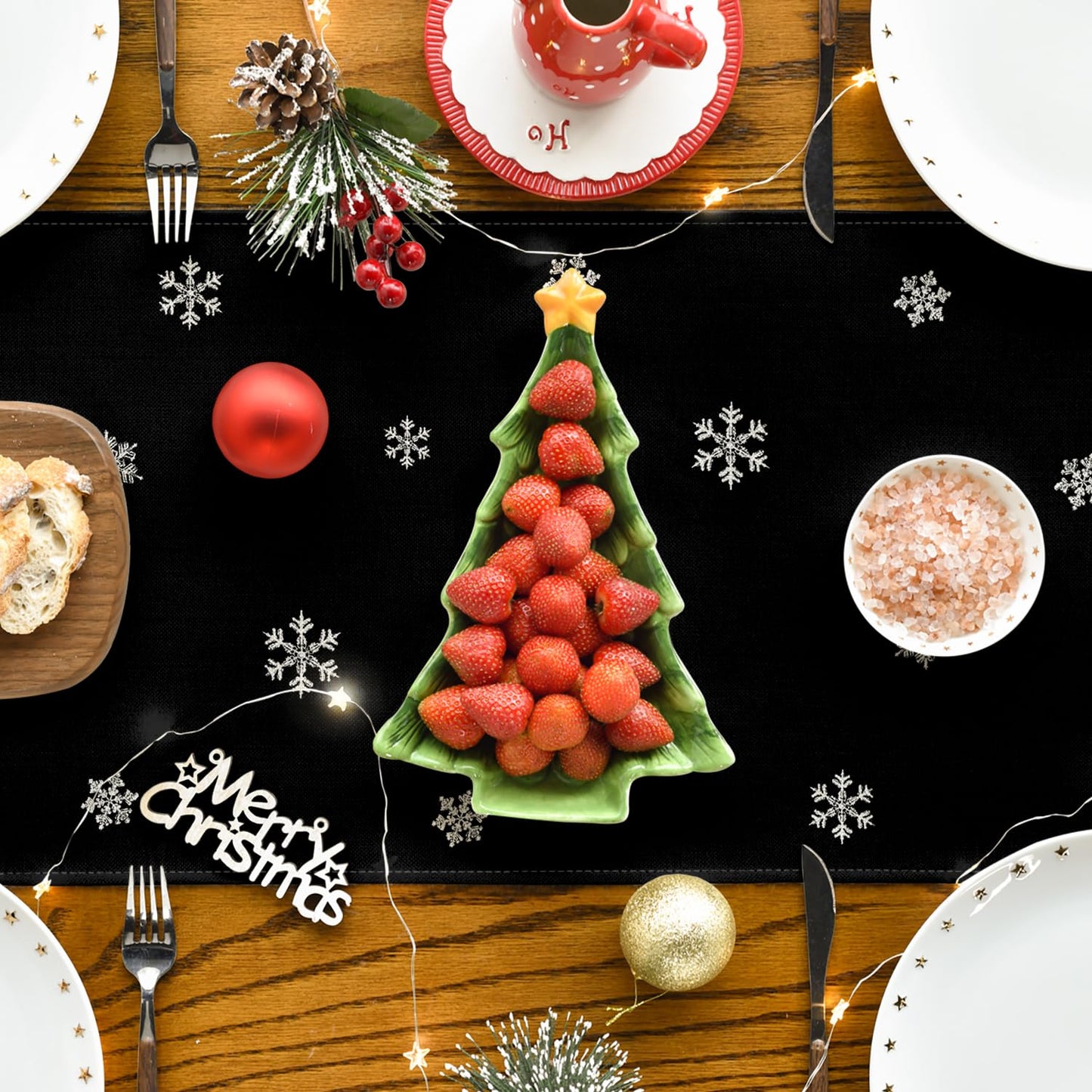 Artoid Mode Xmas Trees Snowflakes Table Runner Black 13x36 Inch