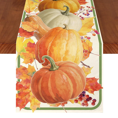 LULUXENIA Thanksgiving Table Runner Maple Leaves Pumpkin Fall Decor 13x72 Inch
