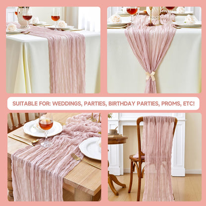 ZKPMJH 6PCS Dusty Pink Cheese Cloth Table Runner 35x120in Boho Gauze