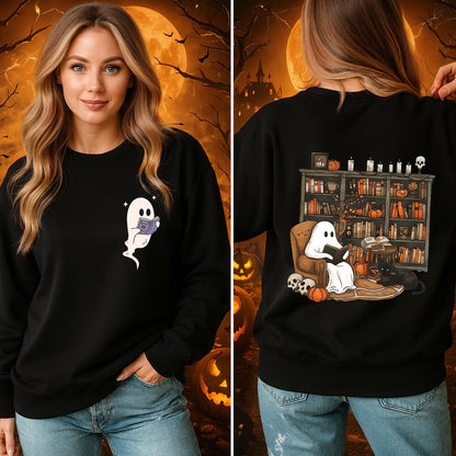 sidupili Halloween Sweatshirt Ghost Reading Books Pullover P4 Size M