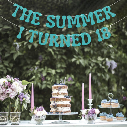 Nesinpa The Summer I Turned 18 Banner Blue Glitter 18th Birthday Party