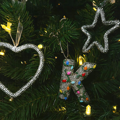 Mrchtmas Christmas Silver Bow Ornament 2025 Heart Rhinestones 1 Pc
