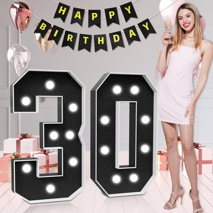 imprsv Marquee Numbers 30th Birthday Light Up Number 30 Black 3ft