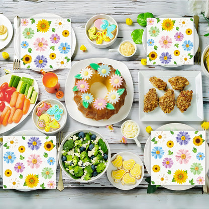 Maniaacer 100 PCS Spring Floral Cocktail Napkins 3-Ply Colorful Paper