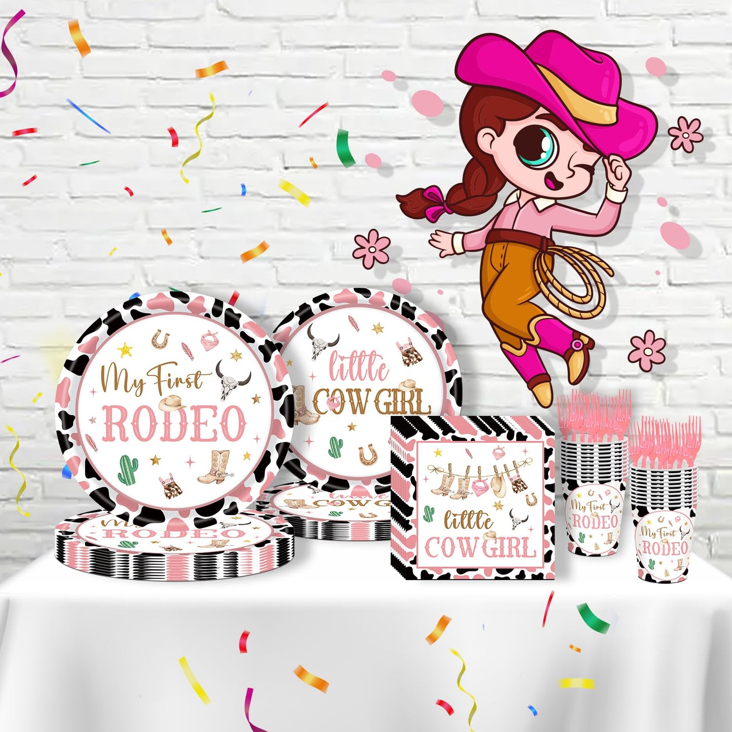 JOYHAPISTAR First Rodeo Birthday Party Supplies Set 120PCS Pink Rustic