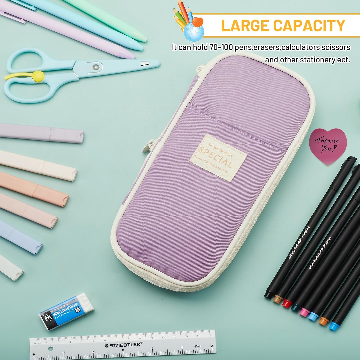 Sonuimy Large Capacity Pencil Case Pouch Zipper Organizer Green