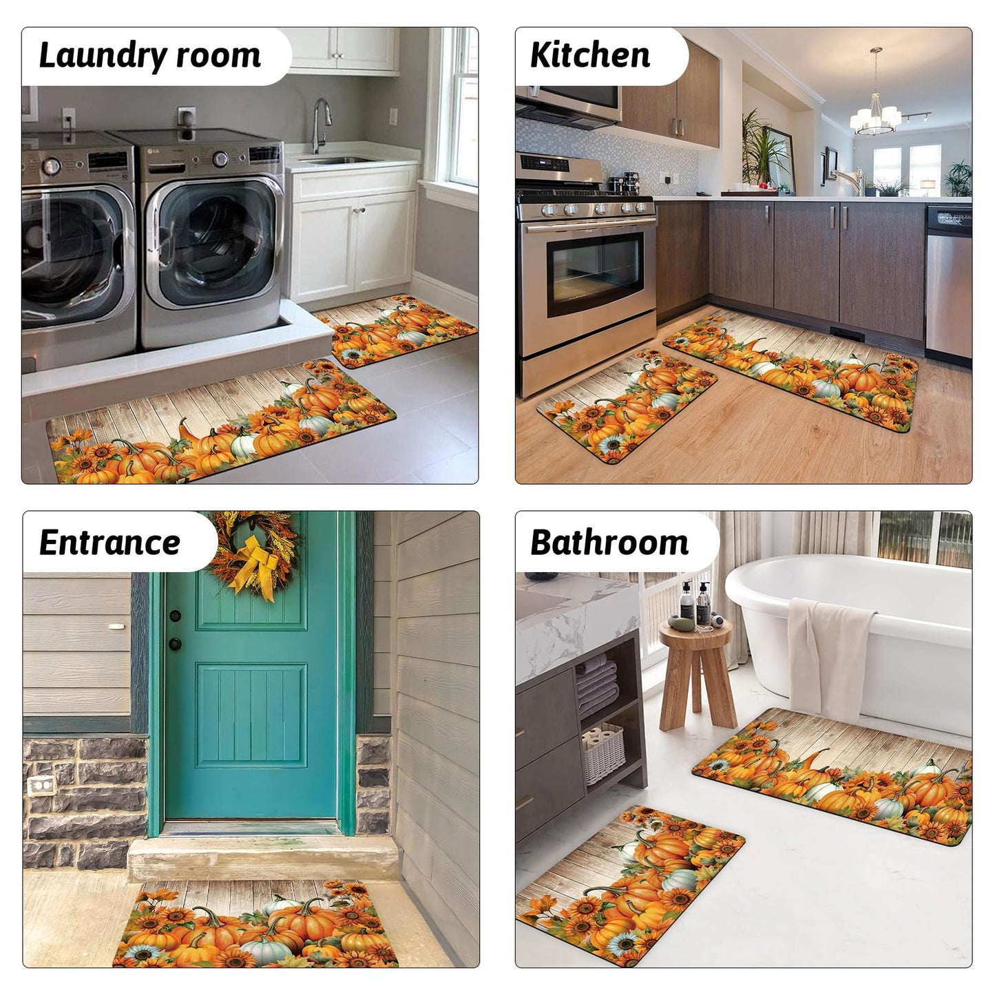 APROPHIC Fall Pumpkin Kitchen Mat Rugs Set of 2 Non Slip Washable 16x24+16x41