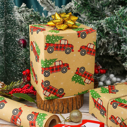 CAMKUZON Kraft Christmas Wrapping Paper Roll Vintage Red Black Plaid 17.4 Inch