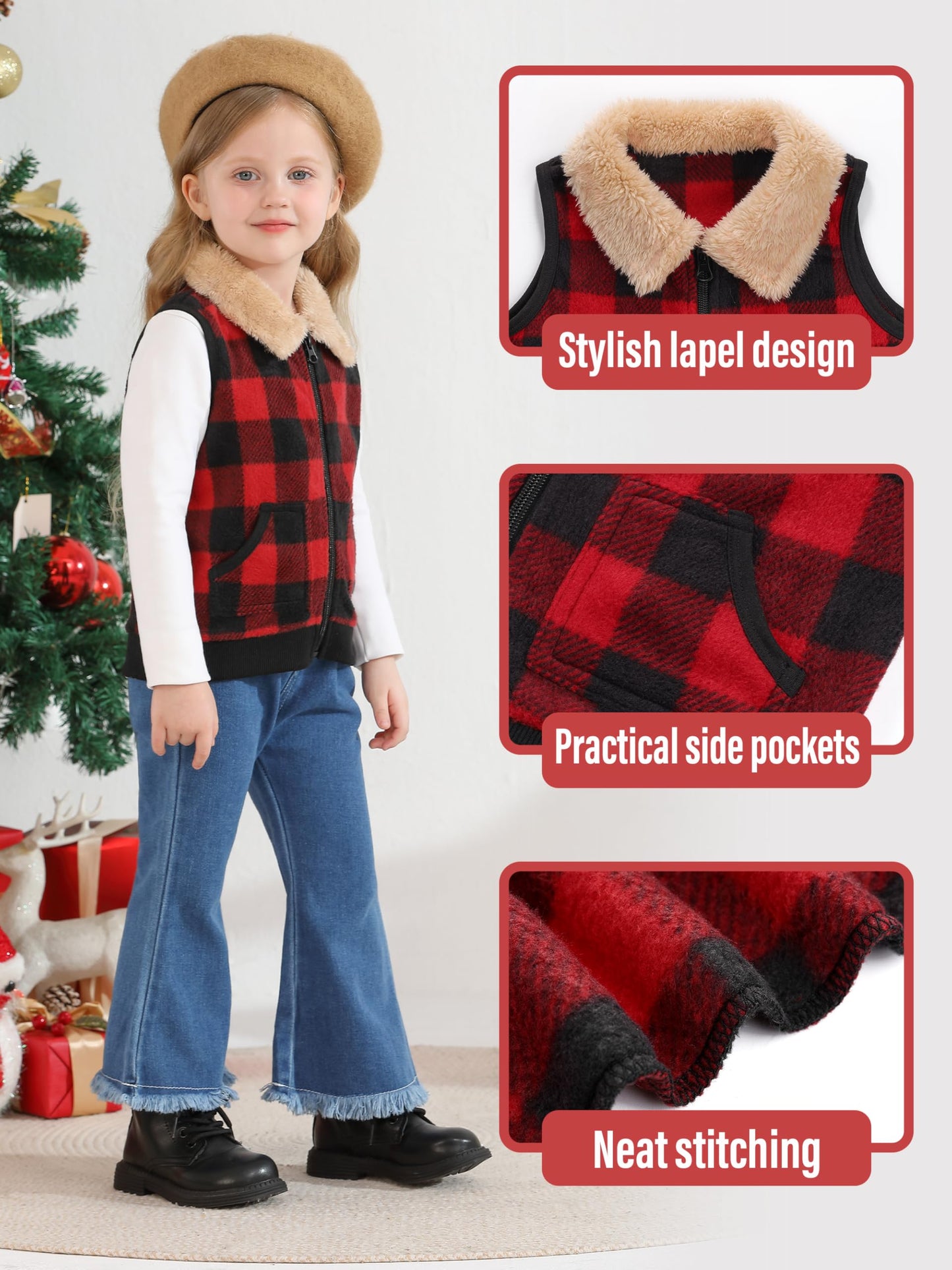 AlisOker Toddler Fleece Buffalo Plaid Puffer Vest Winter Coat Size 3T