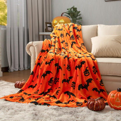 SE SOFTEXLY Ghost Halloween Reversible Pumpkin Fleece Throw Blanket 50x70