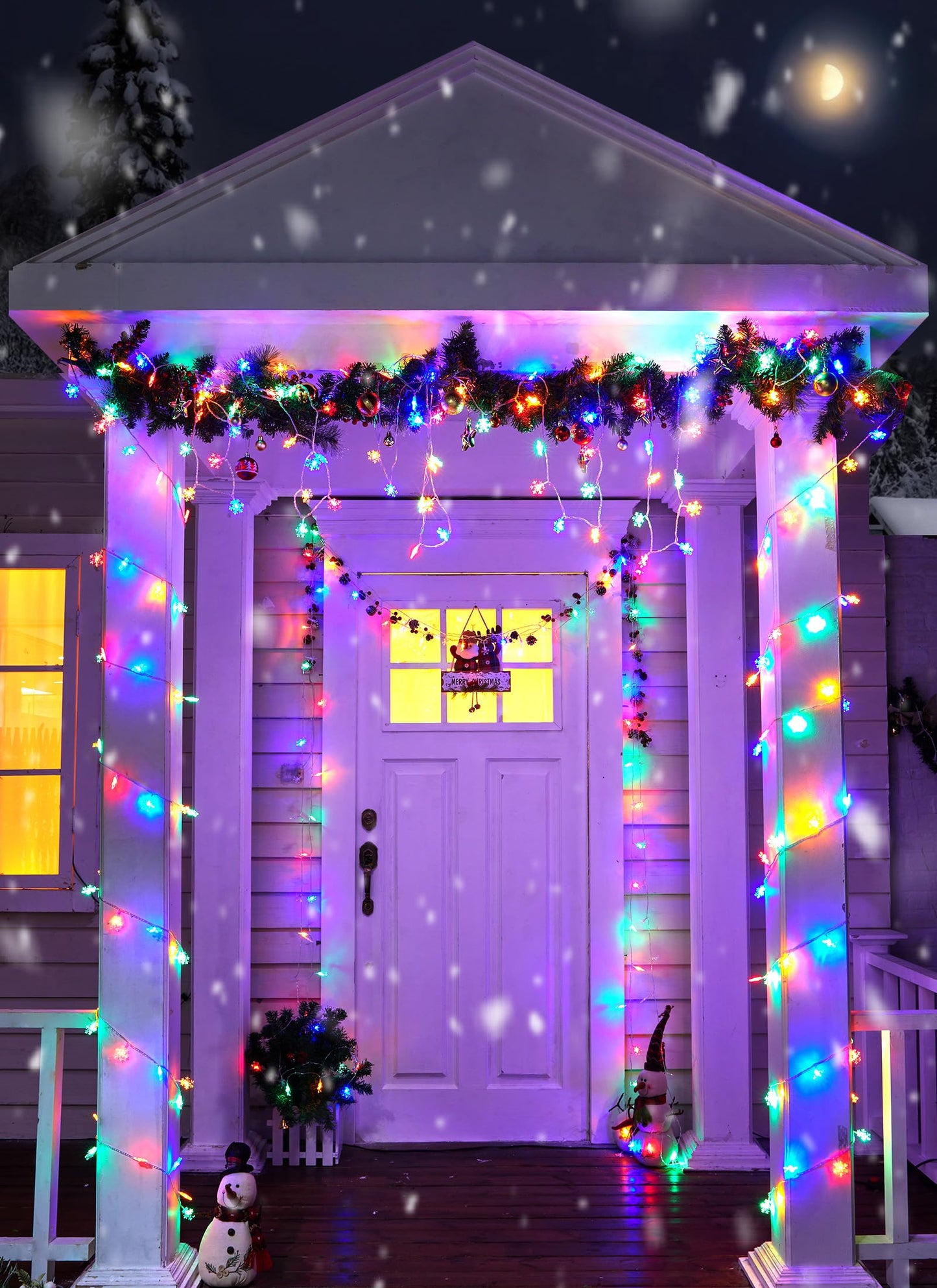 Minetom 4 Pack 30Ft 15 LED Multicolor Snowflake Holiday Lights Waterproof