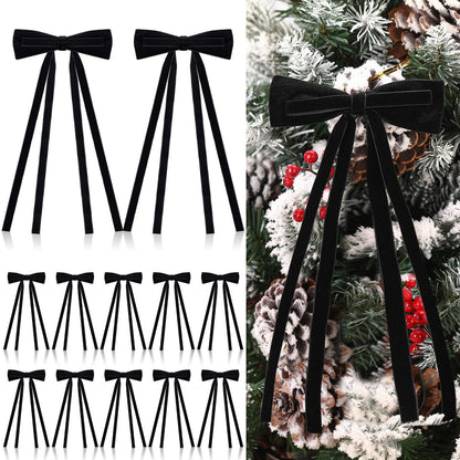 Simgoing Black Velvet Bows Christmas Ornaments 12 Pcs 10x4.5 Inch Rustic