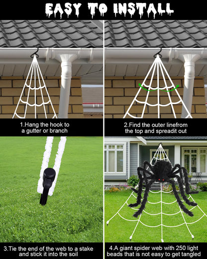 ECOHDT Brighter Spider Webs Halloween Lights 250 Purple LED 16.4Ft 8 Modes