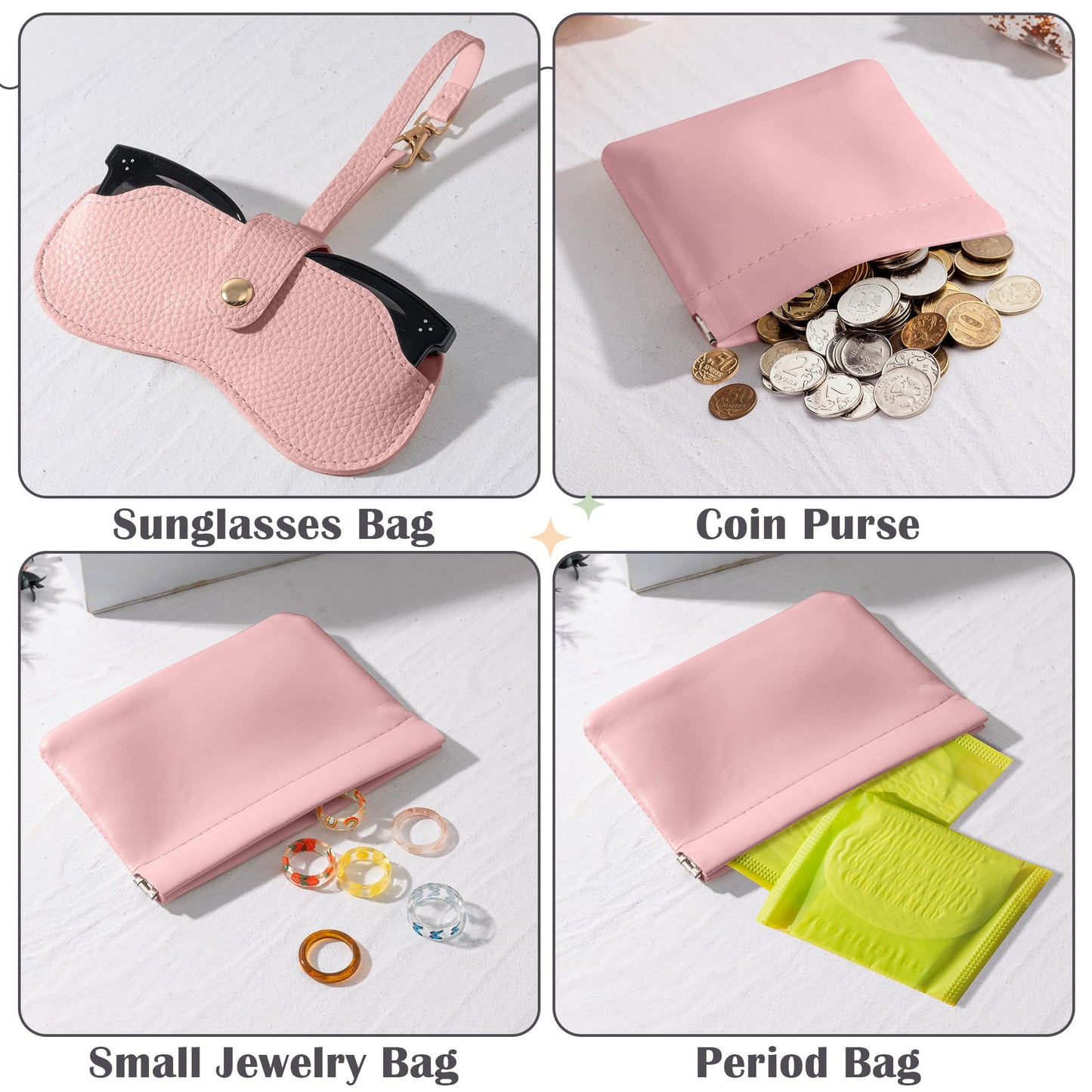 GQIRIL Mini Travel Cosmetic Bag Set 3PCS Waterproof Leather Pink