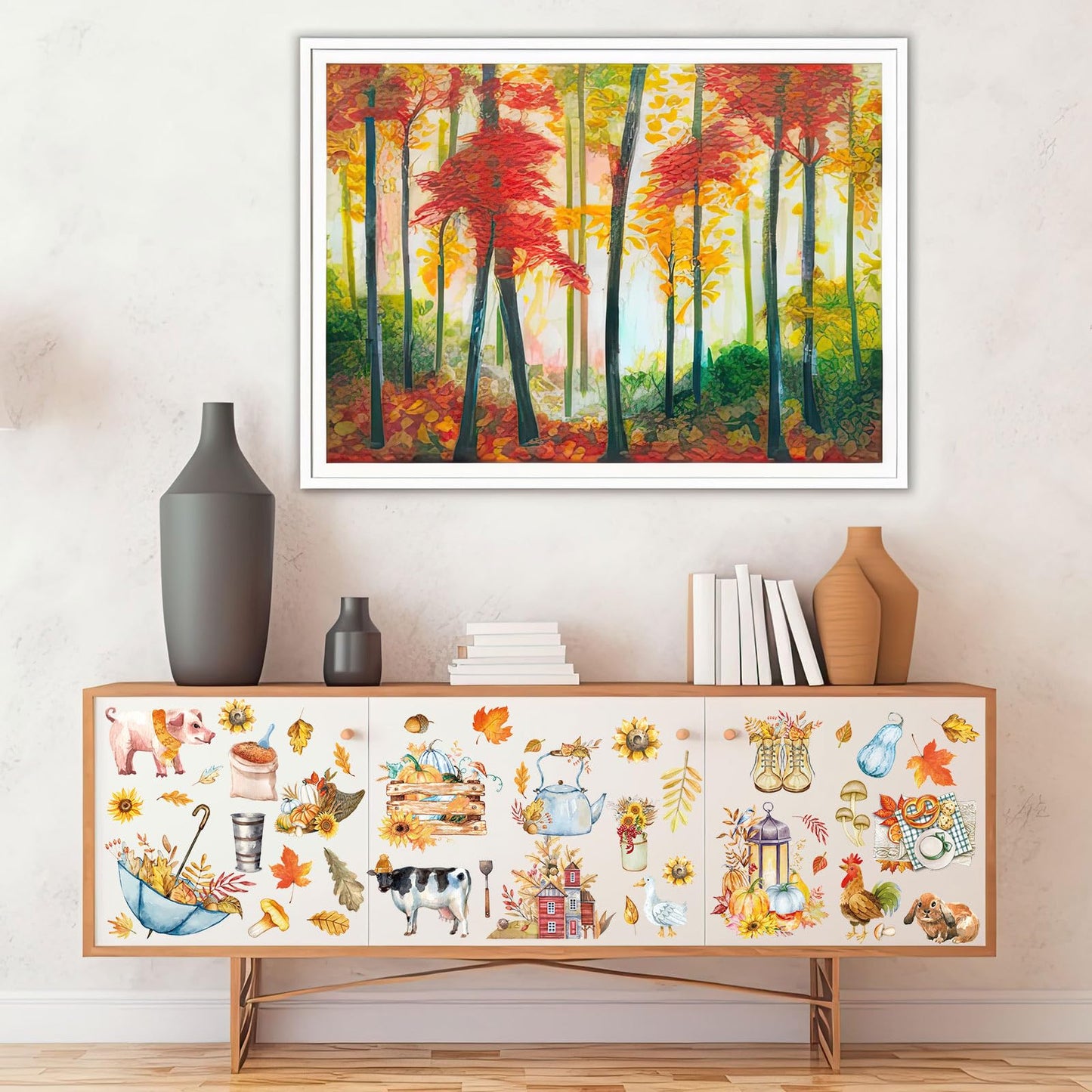 Whaline Fall Rub on Transfers 12 Sheets Autumn Pumpkin Farm Animal 5.9x5.9 Inch