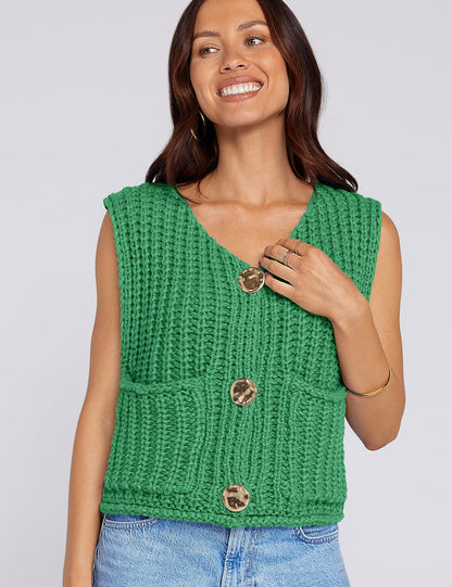 UEU Women's V Neck Crochet Sweater Vest Sleeveless Cardigan Green Size M