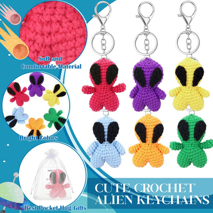 VioraWhite 6 Pcs Crochet Alien Keychain Set Colorful Space Yarn Gift