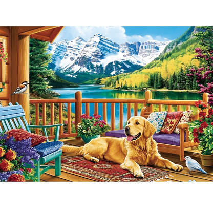 Yijingtop Cute Dog Landscape Diamond Painting Kit 12x16in Wall Decor