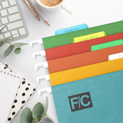 Tecreddy Hanging File Folder Tabs 60 Sets Multicolor 2" Clear Plastic Labels