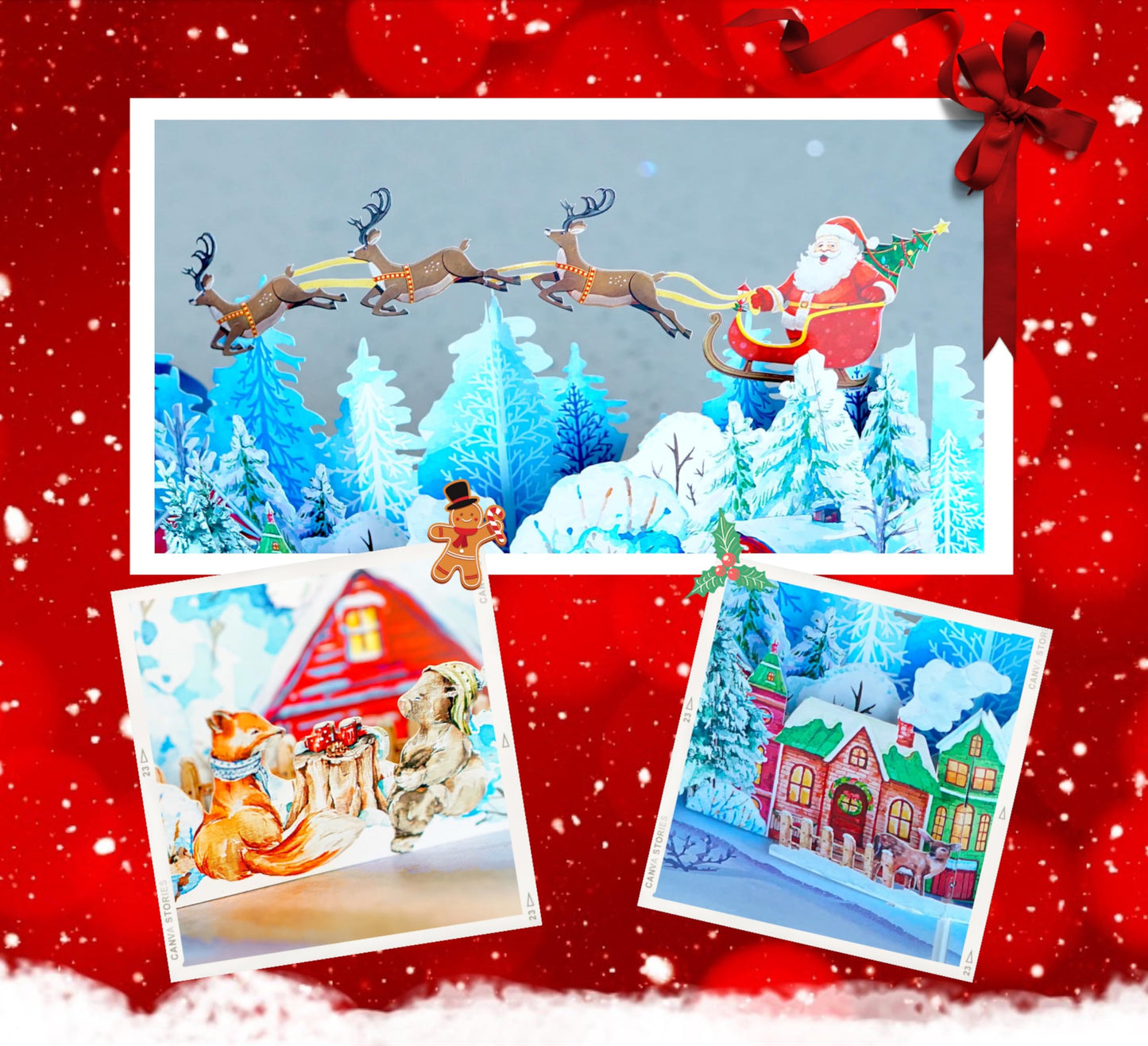 PQ Bees Winter Town Merry Christmas 3D Pop Up Cards w Envelope
