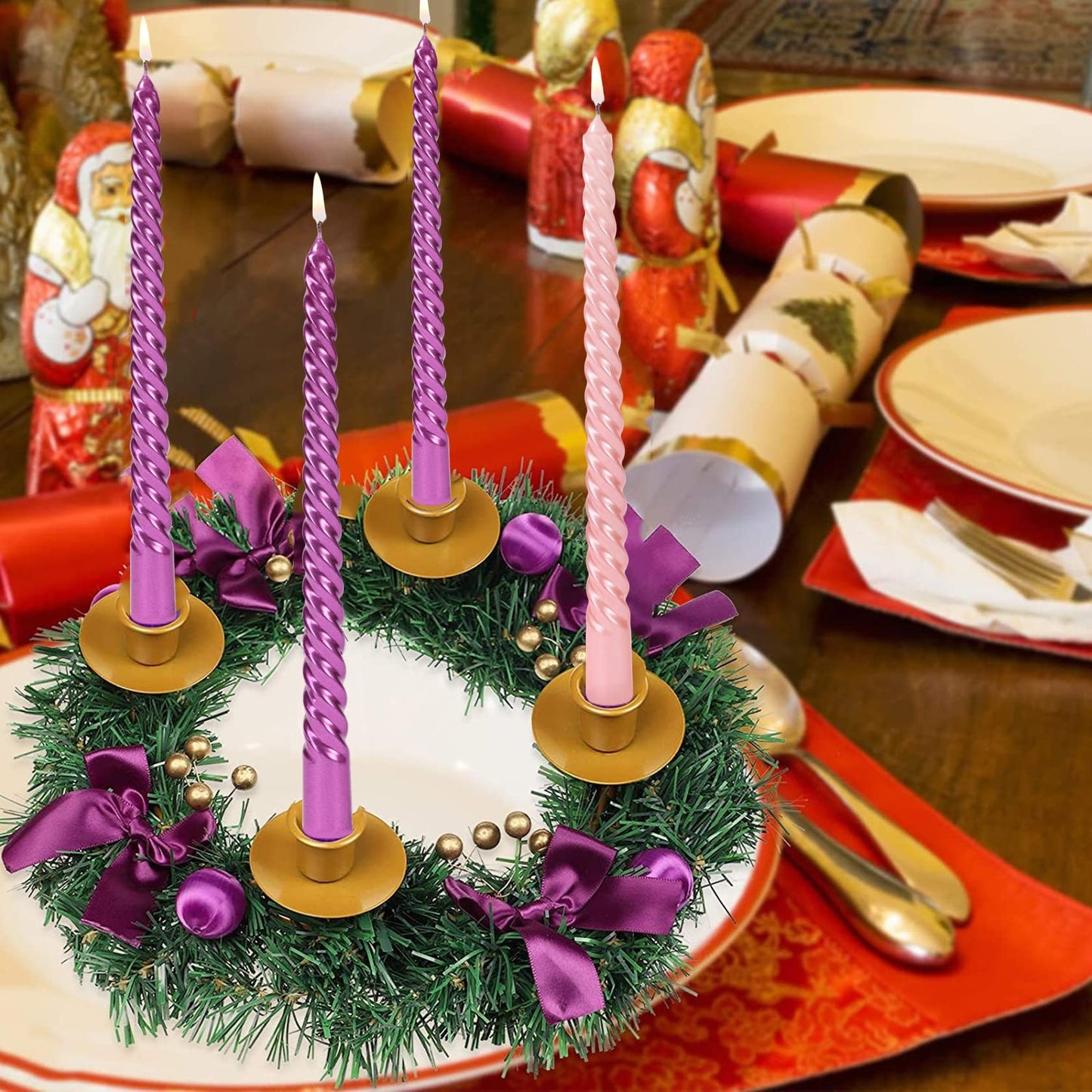 SEVEN LUCKY LIGHT 10in Advent Candles Set of 4 Dripless White Wax