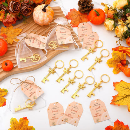 Yiyiring 24 Sets Thanksgiving Party Maple Leaf Keychain Bottle Opener Gold
