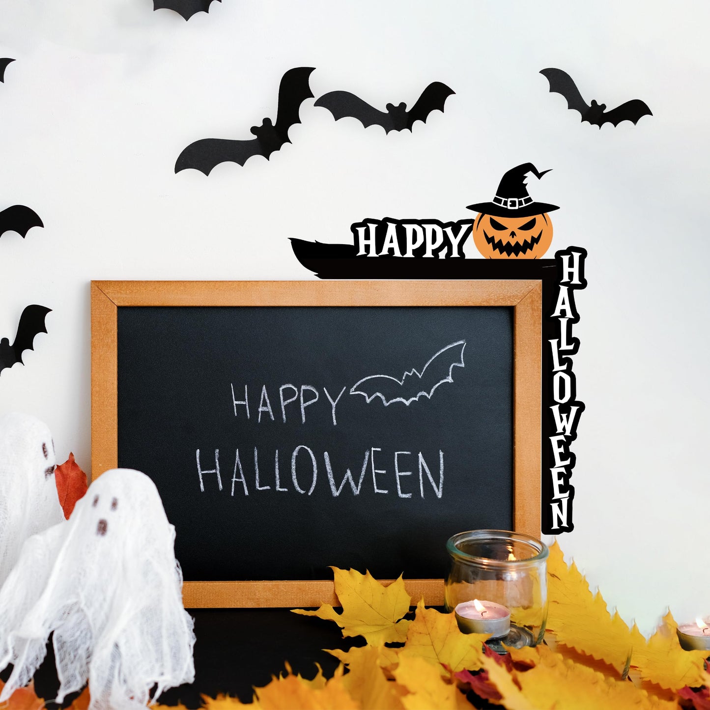 SIXEIGHT Halloween Pumpkin Witch Hat Door Corner Sign Decoration 8.5x6.9"