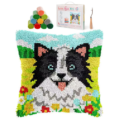 LUDOTEK Colorful Dog Latch Hook Kit Pre-Printed Canvas 17x17 in