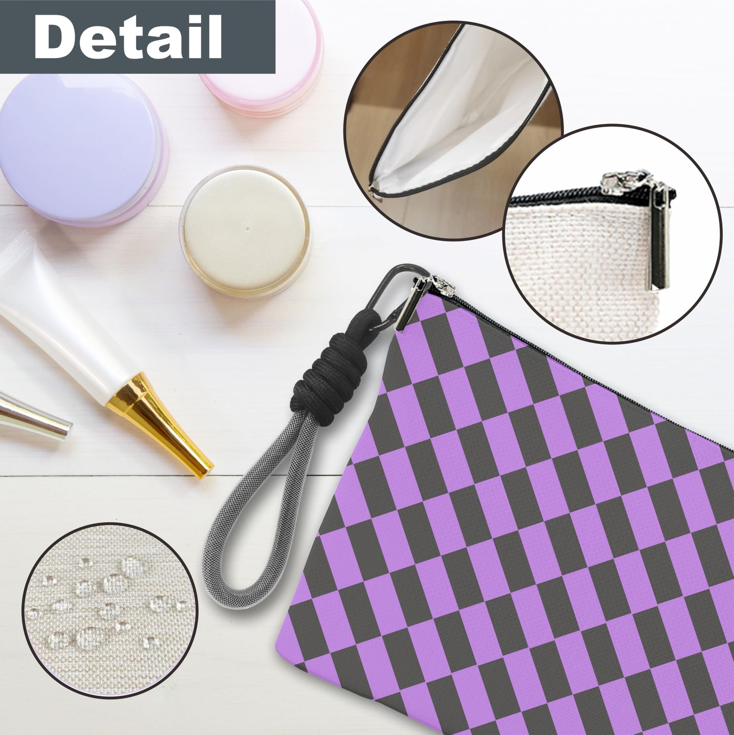 luixd Cosmetic Makeup Bag Travel Pouch Organizer Black Purple Checkerboard