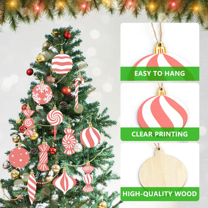 Arosche Christmas Candyland Tree Decorations 24Pcs Pink Wooden Ornaments