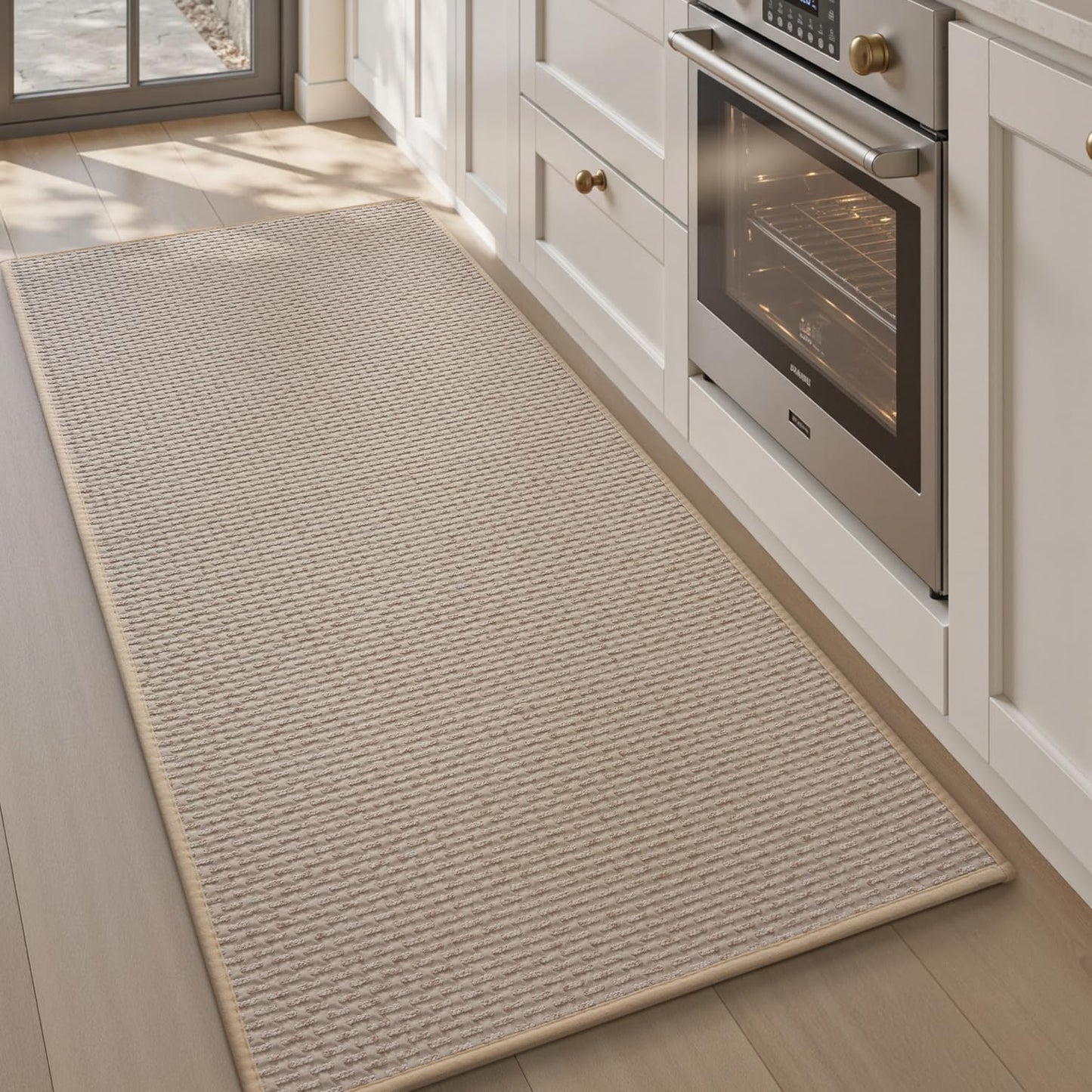 AMOAMI Kitchen Runner Rug 20x70 Non Slip Washable Absorbent Light Tan
