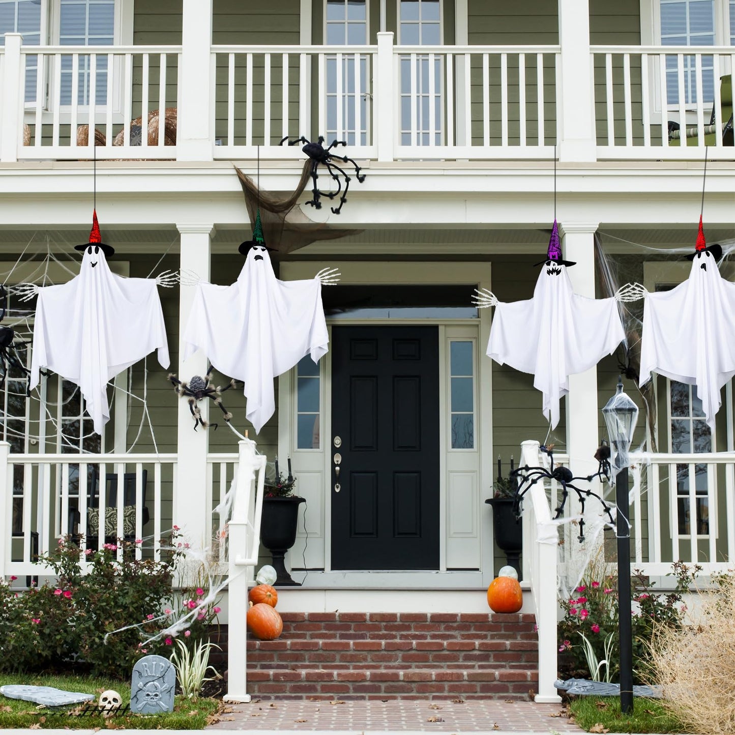 Threan 4-Piece Hanging Ghost Decorations 28-35" White Halloween Decor