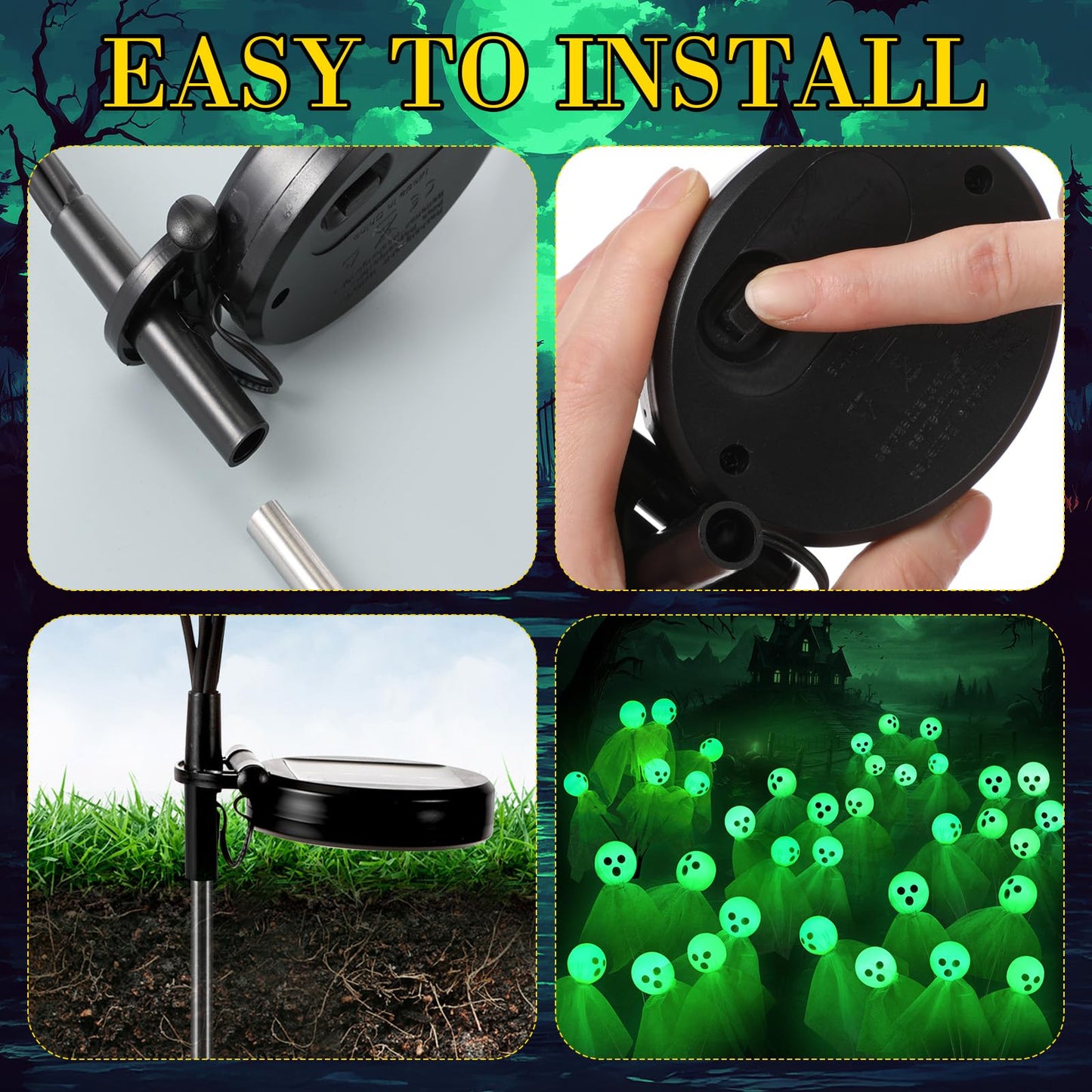 VIHOSE 6 Pack 36 LED Green Solar Halloween Ghost Pathway Lights Outdoor