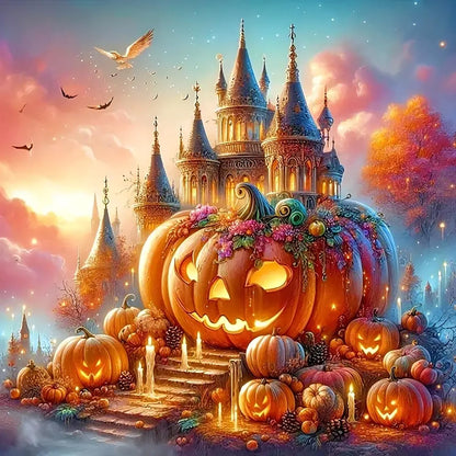 LKHMVCA Fall Pumpkin Castle Candle Diamond Painting Kit 13.8x13.8 Inch