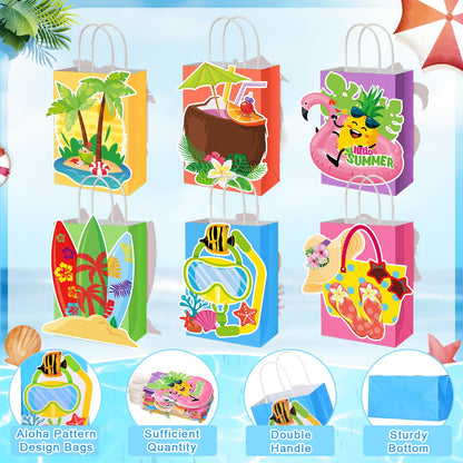 MotiMind 24 Pcs Hawaiian Luau Beach Party Paper Bags with Handles Multicolor