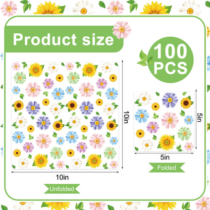 Maniaacer 100 PCS Spring Floral Cocktail Napkins 3-Ply Colorful Paper