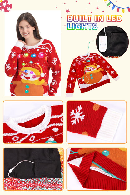 MGparty Women's Ugly Christmas Sweater Light Up Pullover Red Size M