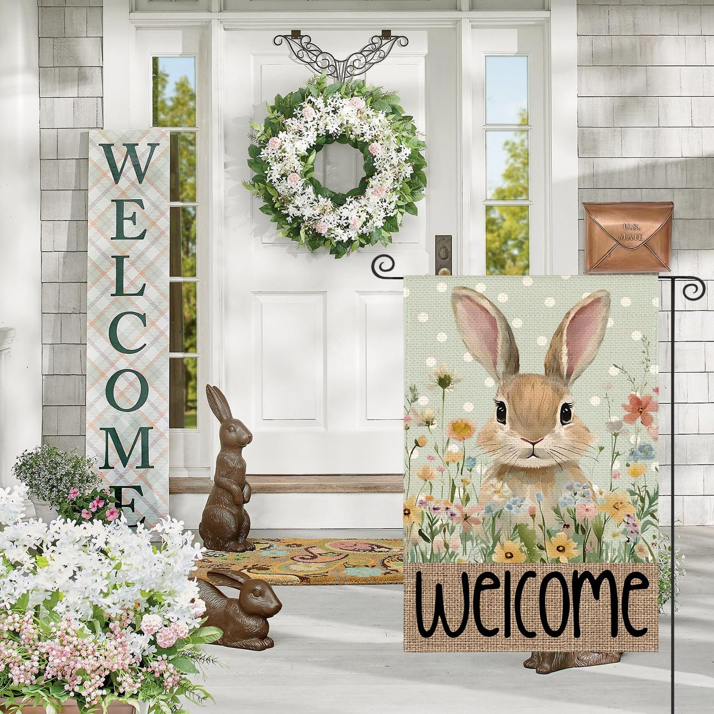 AVOIN colorlife Easter Bunny Garden Flag 12x18 Inch Blue Double Sided