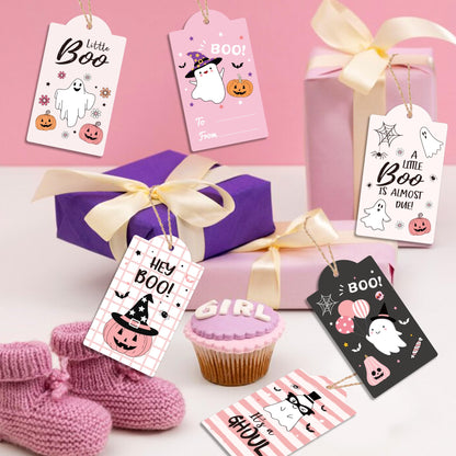 MOZUI Halloween Thank You Tags 60pcs Pink Black Ghost Pumpkin Kraft Paper