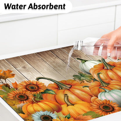 APROPHIC Fall Pumpkin Kitchen Mat Rugs Set of 2 Non Slip Washable 16x24+16x41