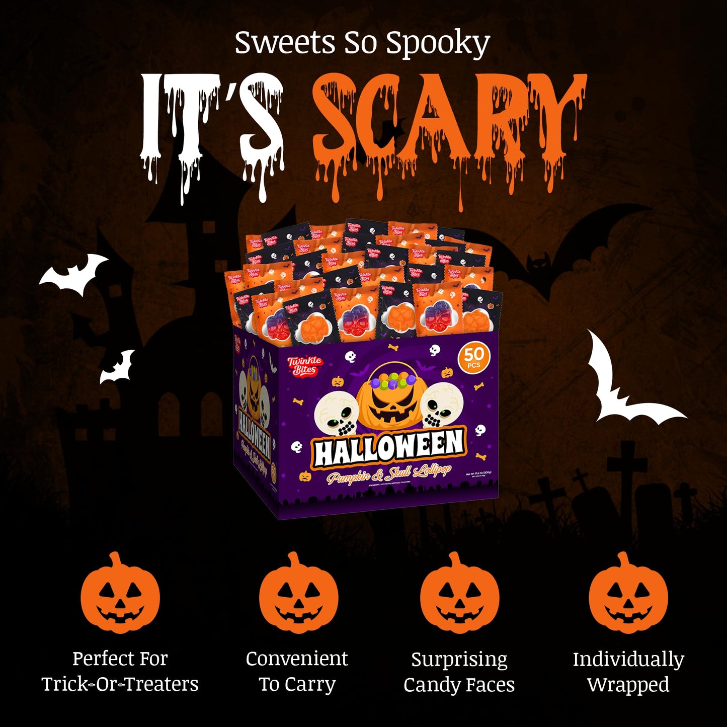 Twinkle Bites Halloween Lollipops 40 Pack Strawberry Flavor 40 Ounce