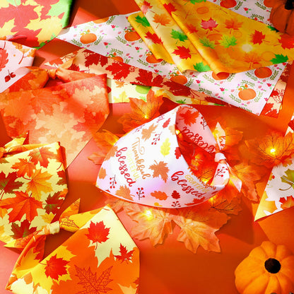 Preboun 100Pcs Fall Thanksgiving Dog Bandanas Pumpkin Maple Leaves Yellow Orange