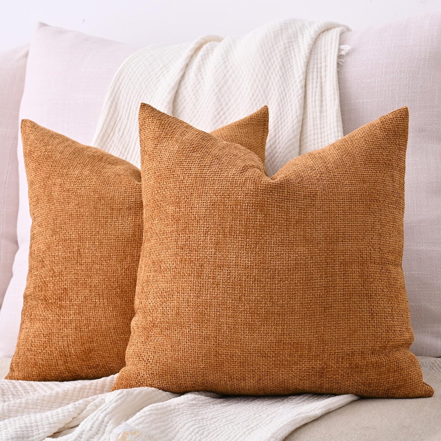Cozoomy Chenille Linen Throw Pillow Covers 12x20 Inch Rustic Bronze Set of 2