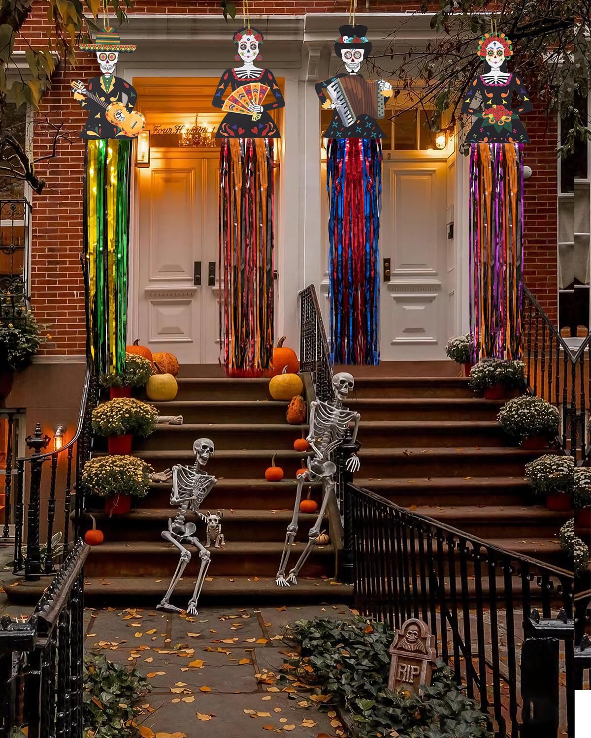 Aovaely 4PCS Day of the Dead Sugar Skull Hanging Decorations Dia De Los Muertos